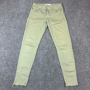Just Black Olive Green Skinny Jeans Raw Hem Made in USA Size 27 Slim Fit Denim